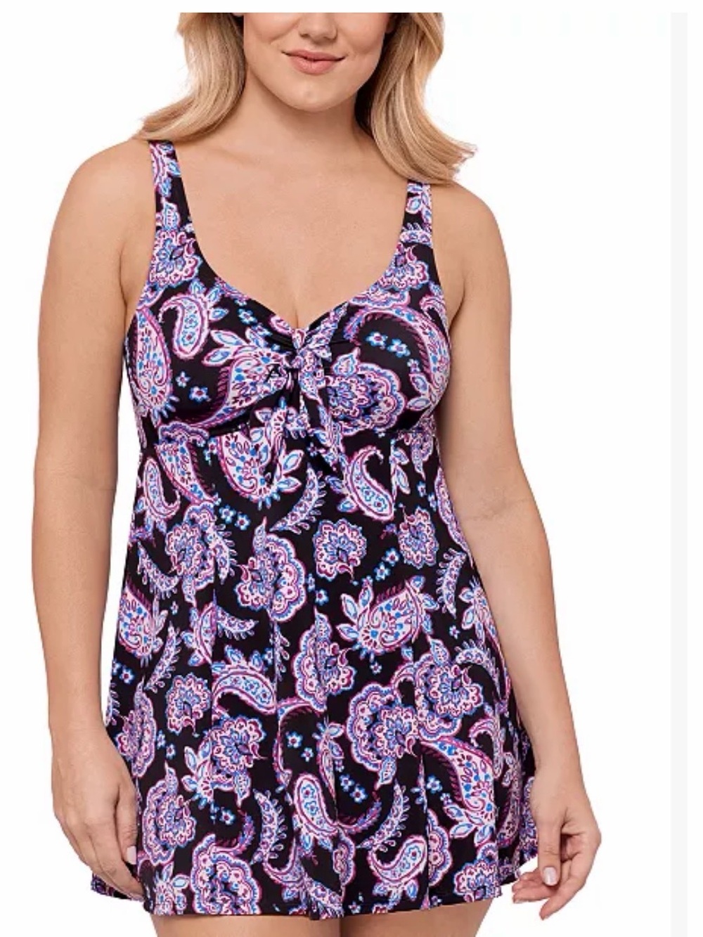 Swim Solutions Women's Paisley-Print Tummy-Control Swim Dress size 10 Black